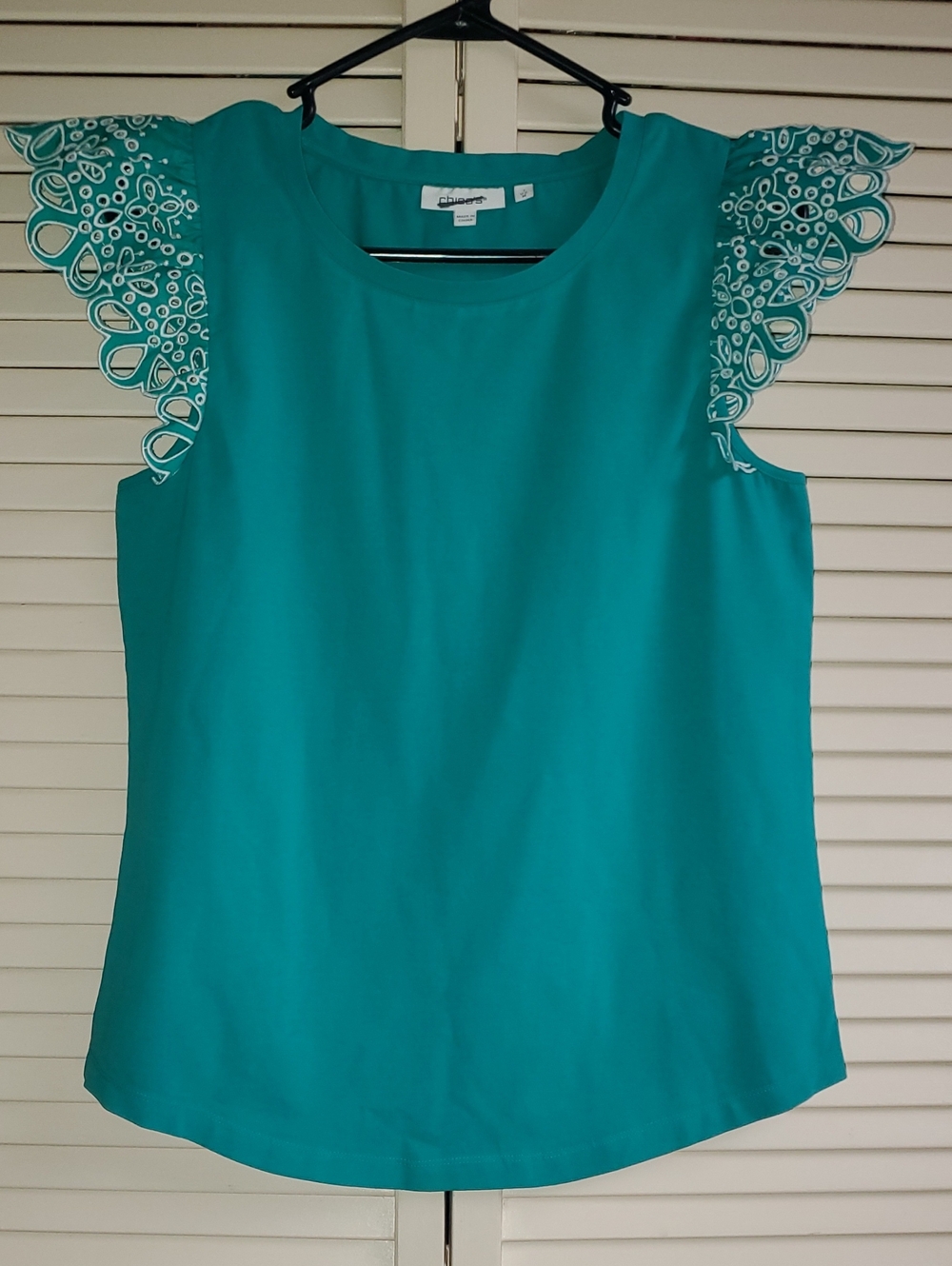 Chico's Teal Eyelet Flutter Sleeve Tank